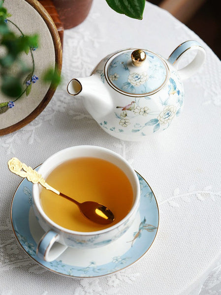 Stackable Teapot and Cup Set, Ceramic Tea Pot with Integrated Cup, Porcelain Teapot with Matching Cup and Saucer in Gift Box, Mother-and-Baby Teapot with Matching Saucer-Silvia Home Craft