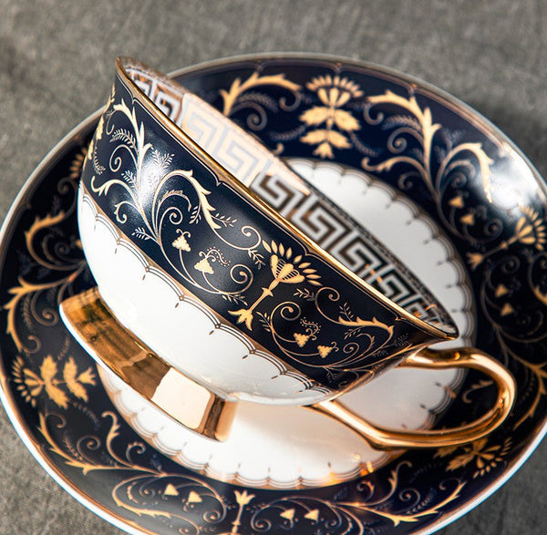 Porcelain Tea Cup Saucer Set, Unique Blue Tea Cup and Saucer in Gift Box, Royal Ceramic Cups, Elegant Ceramic Coffee Cups-Silvia Home Craft