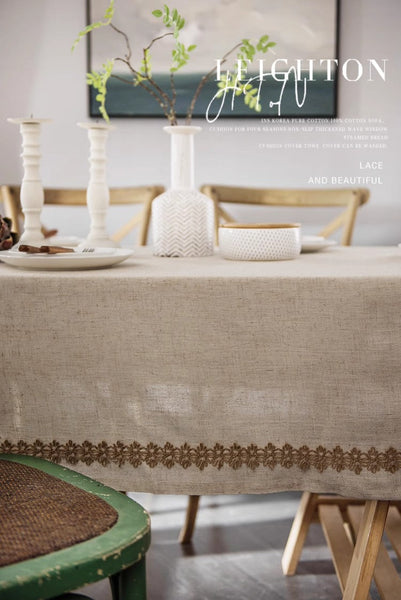 Cotton and Linen Tablecloth for Home Decoration, Large Rectangle Table Cover for Dining Room Table, Modern Table Cloth, Square Tablecloth for Round Table-Silvia Home Craft