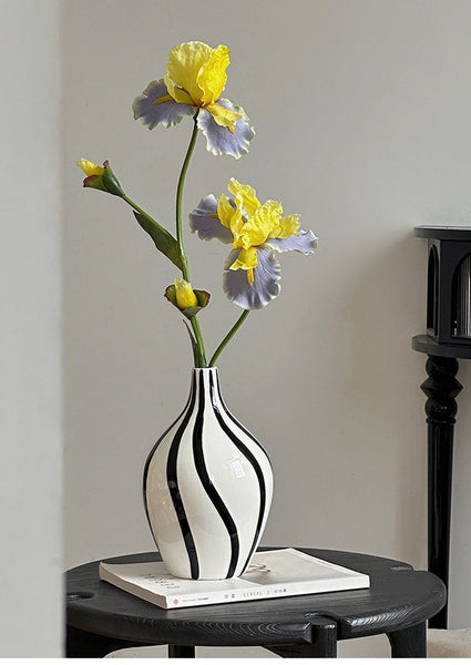 Porcelain Flower Vases, Modern Flower Vases on Table, Water Holding Flower Vases, Black and White Striped Ceramic Vase-Silvia Home Craft