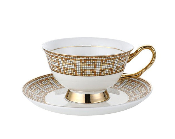 Handmade Elegant British Ceramic Coffee Cups, 6.8 oz Tea Cup and Saucer in Gift Box, Porcelain Tea Cup Set for Office, Yellow Ceramic Cups-Silvia Home Craft