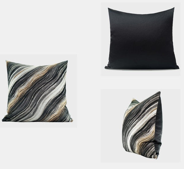 Simple Throw Pillow for Interior Design, Modern Black Gray Golden Lines Decorative Throw Pillows, Modern Sofa Pillows, Contemporary Square Modern Throw Pillows for Couch-Silvia Home Craft