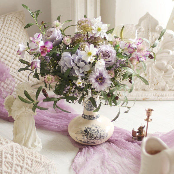 Large Bunch of Purple Romantic Flowers, Real Touch Artificial Floral for Living Room, Beautiful Spring Flower Arrangement for Home Decoration, Table Centerpiece-Silvia Home Craft