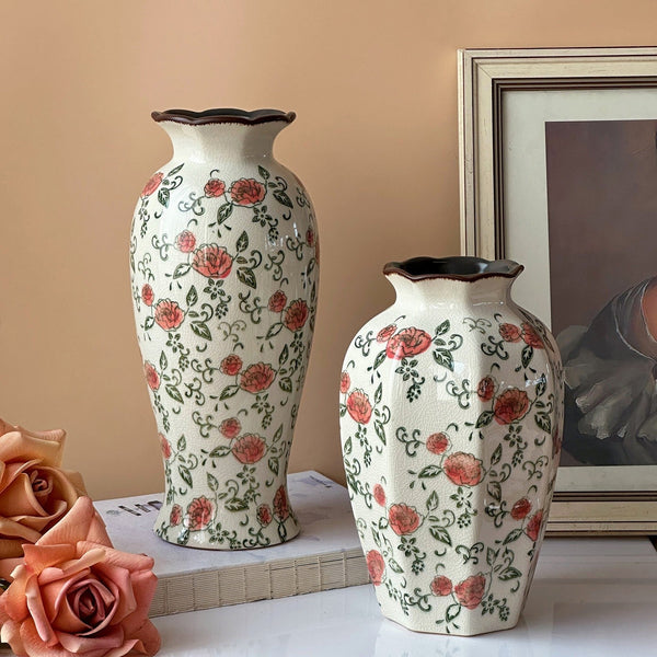 Rustic Porcelain Flower Vases, Handmade Water Holding Flower Vases, Ceramic Bouquet Vases, Tall Flower Vases on Table-Silvia Home Craft