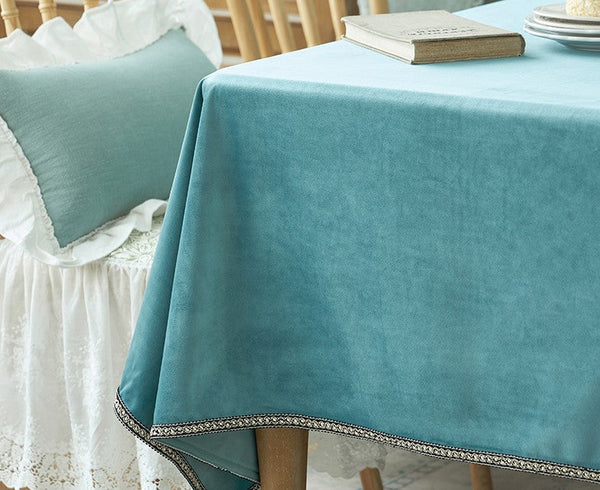 Ramie Velvet Rectangle Tablecloth for Home Decoration, Blue Square Tablecloth for Round Table, Modern Blue Table Cloth for Dining Room Table-Silvia Home Craft