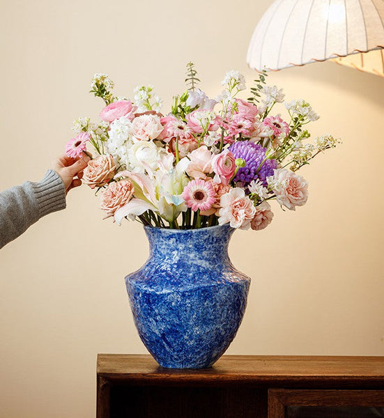 Modern Pottery Flower Vases, Handmade Water Holding Flower Vases, Centerpiece on Dining Table, Blue Pottery Bud Vases, Large Flower Vases on Table-Silvia Home Craft