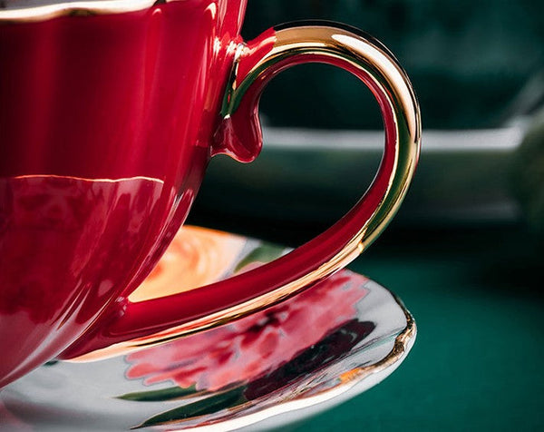 Elegant Ceramic Coffee Cups, Beautiful British Tea Cups, Creative Porcelain Tea Cup Saucer Set, 6.8 oz Tea Cup and Saucer in Gift Box-Silvia Home Craft
