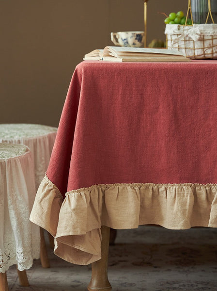 Square Tablecloth for Round Table, Red Modern Table Cloth, Ramie Tablecloth for Home Decoration, Extra Large Rectangle Tablecloth for Dining Room Table-Silvia Home Craft