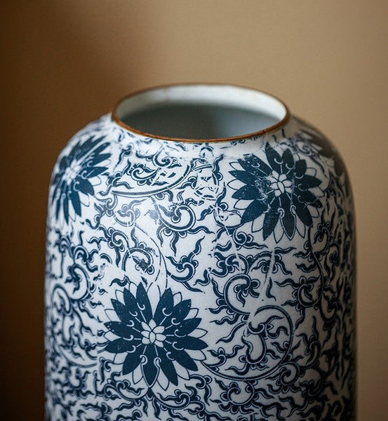 Vintage Bouquet Flower Vases, Centerpiece on Dining Table, Large Blue Flower Vase on Table, Handmade Porcelain Flower Vases Urn, Water Holding Flower Vases-Silvia Home Craft