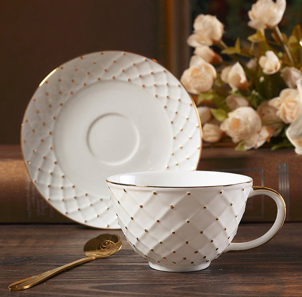 Elegant Ceramic Tea Cups, 6.8 oz Tea Cup and Saucer in Gift Box as Birthday Gift, Beautiful British Tea Cups, Creative Porcelain Tea Cup Set-Silvia Home Craft