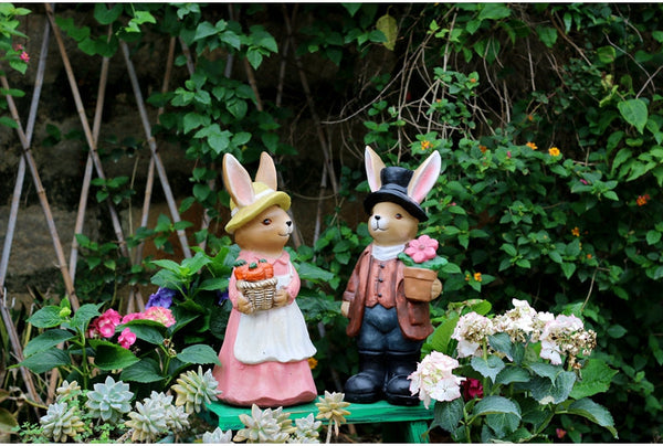 Garden Animal Sculpture Rabbit Statues, Garden Decor Ideas, Animal Statue for Garden Ornament, Villa Courtyard Decor, Outdoor Garden Decoration-Silvia Home Craft