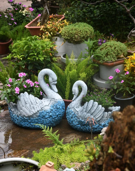 Large Swan Statue for Garden, Swan Flower Pot, Animal Statue for Garden Courtyard Ornament, Villa Outdoor Decor Gardening Ideas-Silvia Home Craft