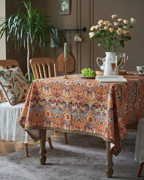 Flower Pattern Tablecloth, Square Tablecloth for Round Table, Large Cotton Rectangle Tablecloth for Home Decoration, Farmhouse Table Cloth Dining Room Table-Silvia Home Craft