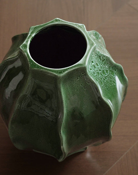 Handmade Modern Flower Vase, Centerpiece Ceramic Bouquet Vases, Large Contemporary Vases on Dining Table, Green Porcelain Vases for Modern Home Decor-Silvia Home Craft