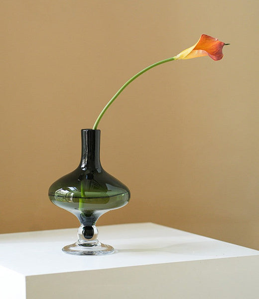 Decorative Glass Vase, Mid Century Glass Vases, Handmade Modern Vases for Bedroom, Centerpiece Contemporary Vases on Table, Modern Glass Vase for Flowers-Silvia Home Craft