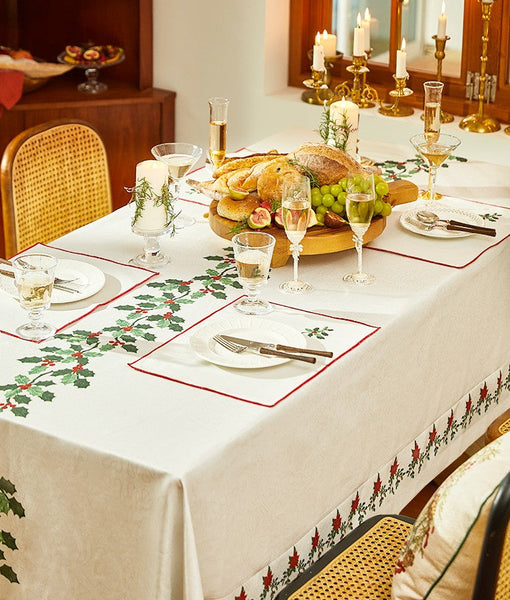 Modern Rectangle Tablecloth for Dining Room Table, Flower Pattern Tablecloth for Home Decoration, Square Tablecloth, Farmhouse Table Cloth, Christmas Tablecloth-Silvia Home Craft
