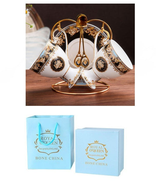 Royal Porcelain Tea Cup Saucer Set, 8 oz Tea Cup and Saucer in Gift Box as Birthday Gift, Elegant Ceramic Coffee Cups, Beautiful British Tea Cups-Silvia Home Craft