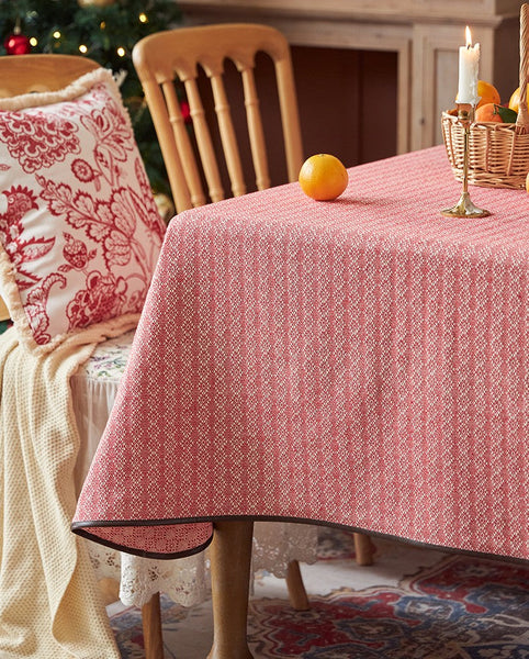 Simple Modern Rectangle Tablecloth for Dining Room Table, Knitted Plaid Embroidery Farmhouse Table Cloth, Square Tablecloth for Round Table-Silvia Home Craft