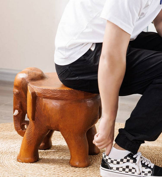 Dining Table Stool, Handmade Solid Wood low Stool, Elephant Wooden Stool, Elephant Sofa Stool, Creative Shoe-changing Stool-Silvia Home Craft