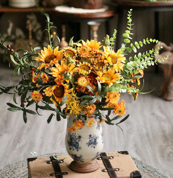 Large Bunch of Yellow Sunflowers, Unique Floral Arrangement for Home Decoration, Table Centerpiece, Real Touch Artificial Flowers for Living Room-Silvia Home Craft