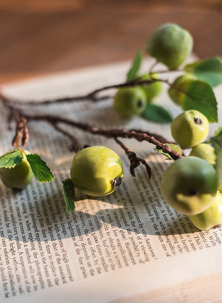Green Apple Branch, Fruit Branch, Table Centerpiece, Beautiful Modern Flower Arrangement Ideas for Home Decoration, Simple Artificial Floral for Dining Room-Silvia Home Craft