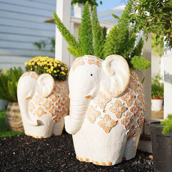 Oversized Modern Garden Flower Pot, Extra Large Elephant Garden Flowerpots, Animal Statue for Garden Ornaments, Resin Statue for Garden, Villa Outdoor Garden Flower Pots-Silvia Home Craft