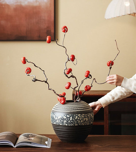 Large Pottery Flower Vases Urn, Centerpiece on Dining Table, Flower Vase on Table, Handmade Water Holding Flower Vases, Modern Bouquet Vases-Silvia Home Craft