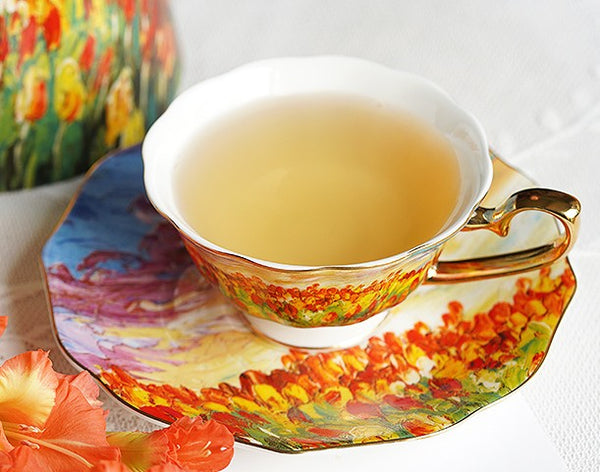 Elegant Ceramic Coffee Cups, Flower Field Vintage Porcelain Tea Cup Saucer Set, Unique British Tea Cup and Saucer in Gift Box, Royal Ceramic Cups-Silvia Home Craft