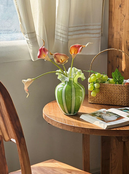 Modern Glass Flower Vases, Green Glass Flower Vases, Bud Vases, Water Holding Flower Vases, Handmade Flower Vases on Table-Silvia Home Craft