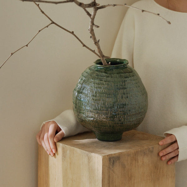 Centerpiece Ceramic Bouquet Vases, Green Porcelain Vases for Modern Home Decor, Large Contemporary Vases on Dining Table, Handmade Modern Flower Vase-Silvia Home Craft