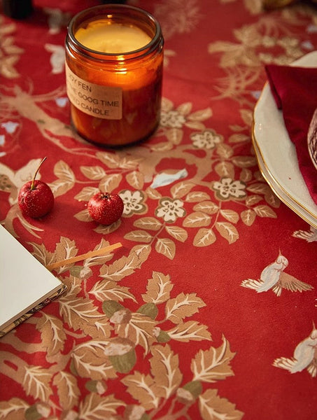 Long Modern Rectangular Tablecloth for Dining Room Table, Forest Deer Red Table Covers, Square Tablecloth for Kitchen, Extra Large Tablecloth for Round Table-Silvia Home Craft