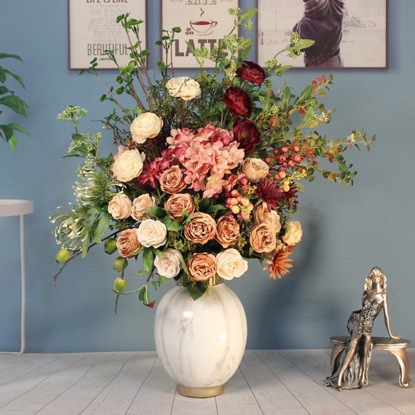 Amazing Artificial Floral Arrangement for Bedroom, Modern Large Bunch of Flowers Arrangement Interior Design, Creative Faux Silk Floral Bouquet Table Centerpiece-Silvia Home Craft