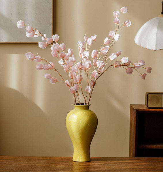 Porcelain Flower Vases, Handmade Water Holding Flower Vase, Yellow Flower Vases on Table, Ceramic Bud Vases-Silvia Home Craft