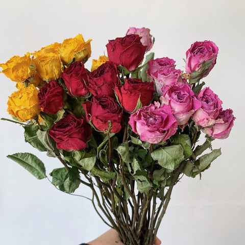Dried Rose Floral Bouquet, Dried Rose Flowers, Natural Dried Rose Flower Bunches, A Bunch Dried Rose Flowers, Red Yellow Purple Dried Rose Flowers-Silvia Home Craft