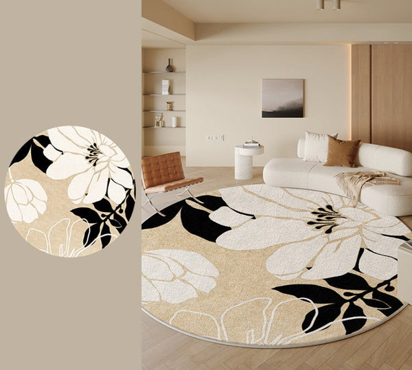 Geometric Round Rugs for Dining Room, Bedroom Abstract Modern Area Rugs, Circular Modern Rugs under Chairs, Contemporary Modern Rug for Living Room-Silvia Home Craft