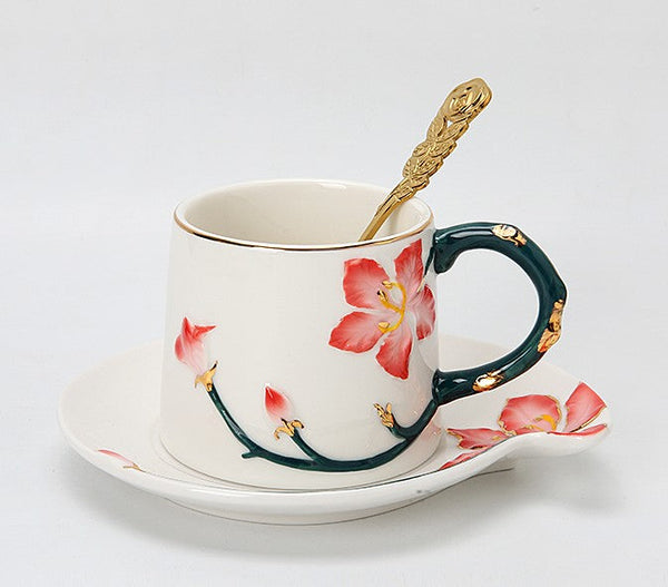 Afternoon British Tea Cups, Creative Bone China Porcelain Tea Cup Set, Traditional English Tea Cups and Saucers, Unique Ceramic Coffee Cups-Silvia Home Craft