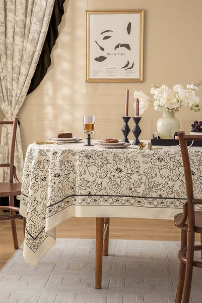 Large Flower Pattern Table Cover for Dining Room Table, Rectangular Tablecloth for Dining Table, Modern Rectangle Tablecloth for Oval Table-Silvia Home Craft