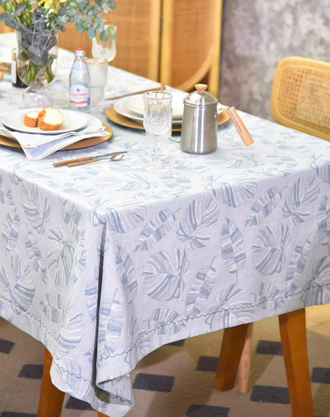 Large Rectangle Table Covers for Dining Room Table, Square Tablecloth for Round Table,Monstera Leaf Modern Table Cloths for Kitchen, Simple Contemporary Cotton Tablecloth-Silvia Home Craft
