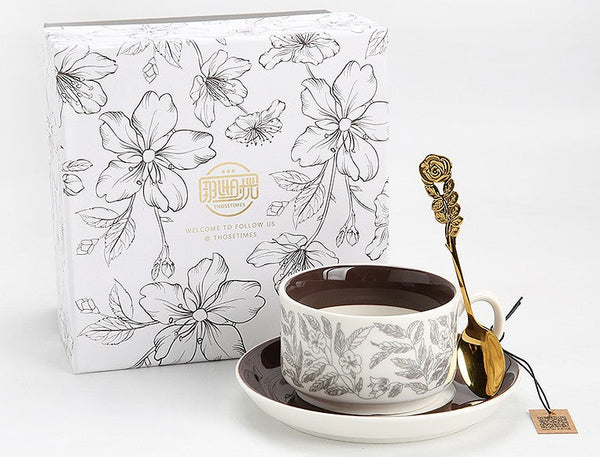 Vintage Porcelain Tea Cup Saucer Set, 8 oz British Tea Cup and Saucer in Gift Box, Royal Ceramic Cups, Elegant Ceramic Coffee Cups-Silvia Home Craft