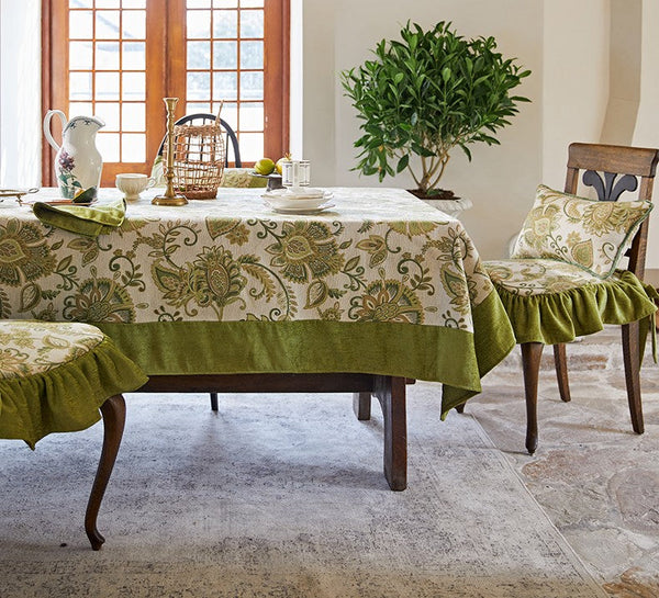 Extra Large Modern Tablecloth Ideas for Dining Room Table, Green Flower Pattern Table Cover for Kitchen, Outdoor Picnic Tablecloth, Rectangular Tablecloth for Round Table-Silvia Home Craft