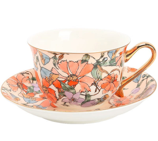 Elegant Ceramic Coffee Cups, Flower Bone China Porcelain Tea Cup Set, British Royal Ceramic Cups for Afternoon Tea, Unique Tea Cup and Saucer in Gift Box-Silvia Home Craft