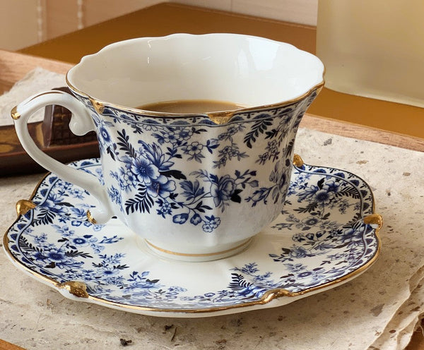 French Style China Porcelain Tea Cup Set, Unique Tea Cup and Saucers, Royal Ceramic Cups, Elegant Vintage Ceramic Coffee Cups for Afternoon Tea-Silvia Home Craft