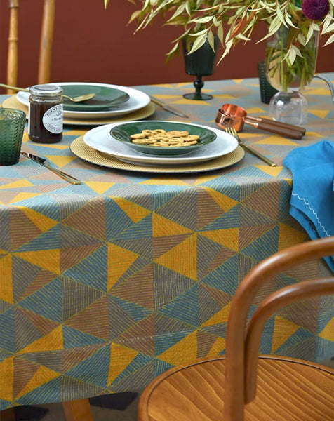 Cotton Triangle Pattern Tablecloth for Kitchen, Extra Large Rectangle Table Covers for Dining Room Table, Square Tablecloth for Coffee Table-Silvia Home Craft