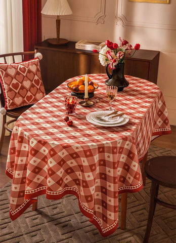 Red Heart-shaped Table Cover for Dining Room Table, Holiday Red Tablecloth for Dining Table, Modern Rectangle Tablecloth for Oval Table