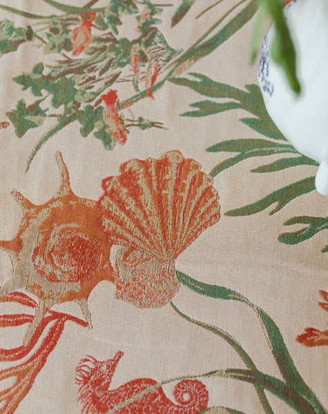Sea Shell Pattern Tablecloth, Large Modern Rectangle Tablecloth for Dining Room Table, Square Tablecloth, Farmhouse Table Cloth, Wedding Tablecloth-Silvia Home Craft