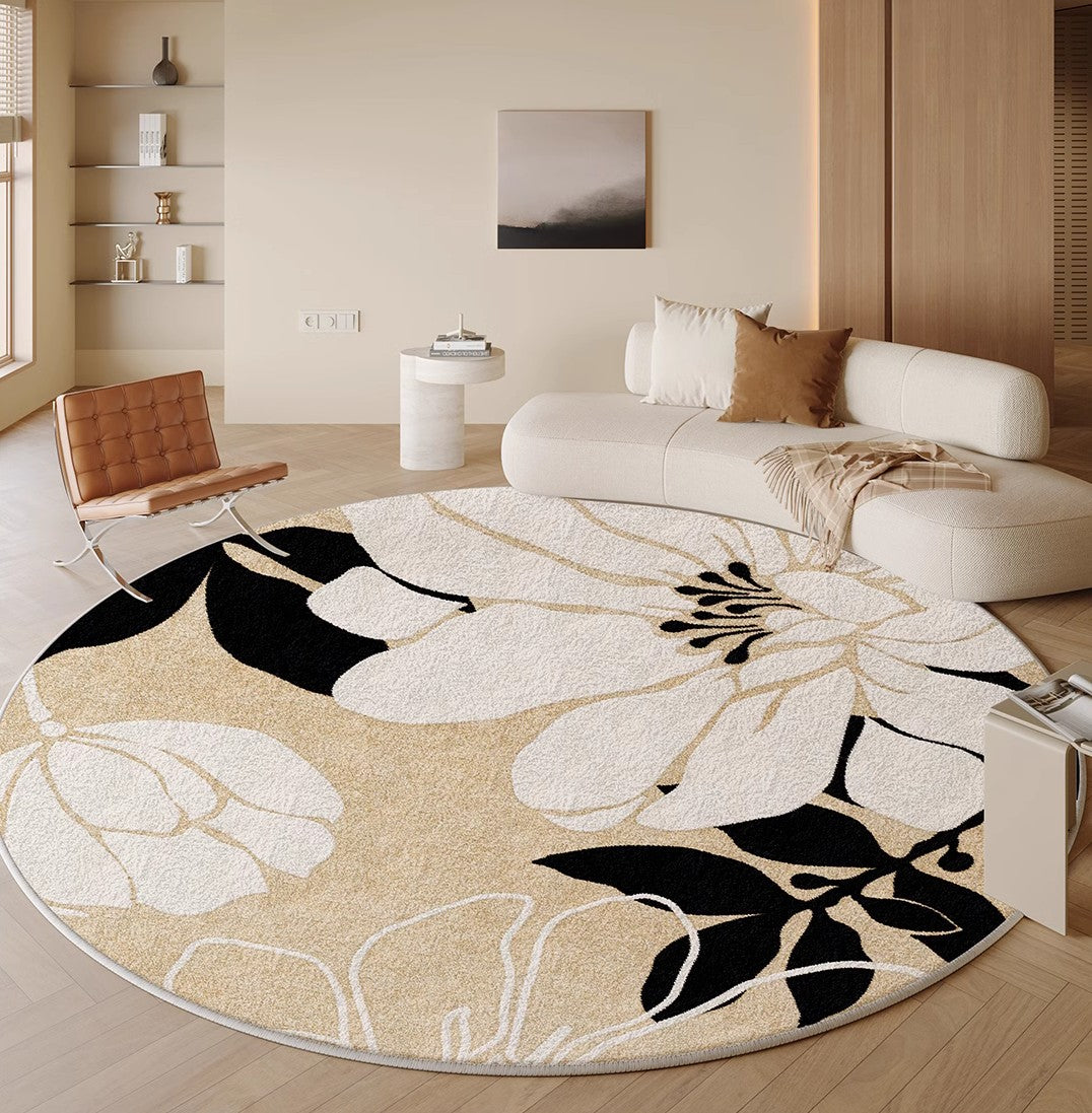 Geometric Round Rugs for Dining Room, Bedroom Abstract Modern Area Rugs, Circular Modern Rugs under Chairs, Contemporary Modern Rug for Living Room-Silvia Home Craft