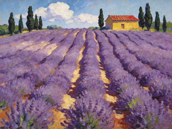 Lavender Field in Provence, Original Oil Paintings, Small Landscape Paintings, Small Oil Paintings on Canvas, Small Canvas Paintings, Hand Painted Canvas Art, Simple Painting Ideas-Silvia Home Craft