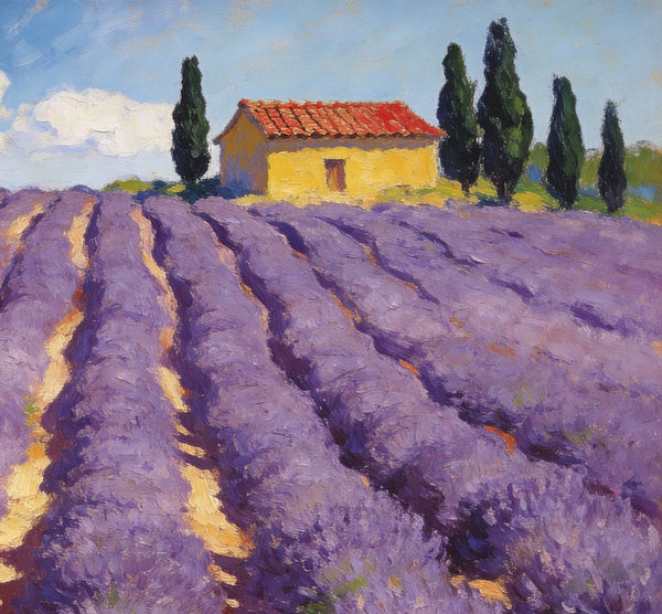 Lavender Field in Provence, Original Oil Paintings, Small Landscape Paintings, Small Oil Paintings on Canvas, Small Canvas Paintings, Hand Painted Canvas Art, Simple Painting Ideas-Silvia Home Craft