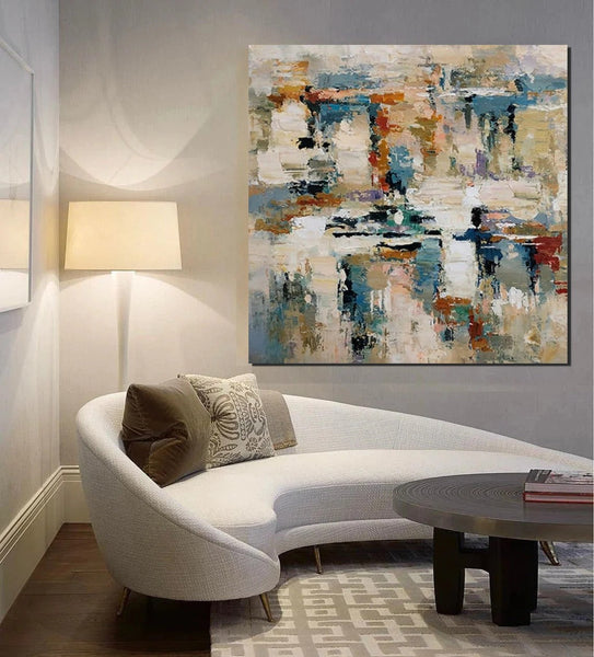 Hand Painted Abstract Painting, Extra Large Abstract Paintings on Canvas, Bedroom Wall Art Ideas, Simple Painting Ideas for Bedroom-Silvia Home Craft