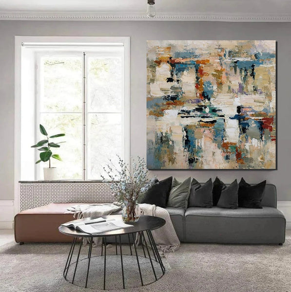 Hand Painted Abstract Painting, Extra Large Abstract Paintings on Canvas, Bedroom Wall Art Ideas, Simple Painting Ideas for Bedroom-Silvia Home Craft